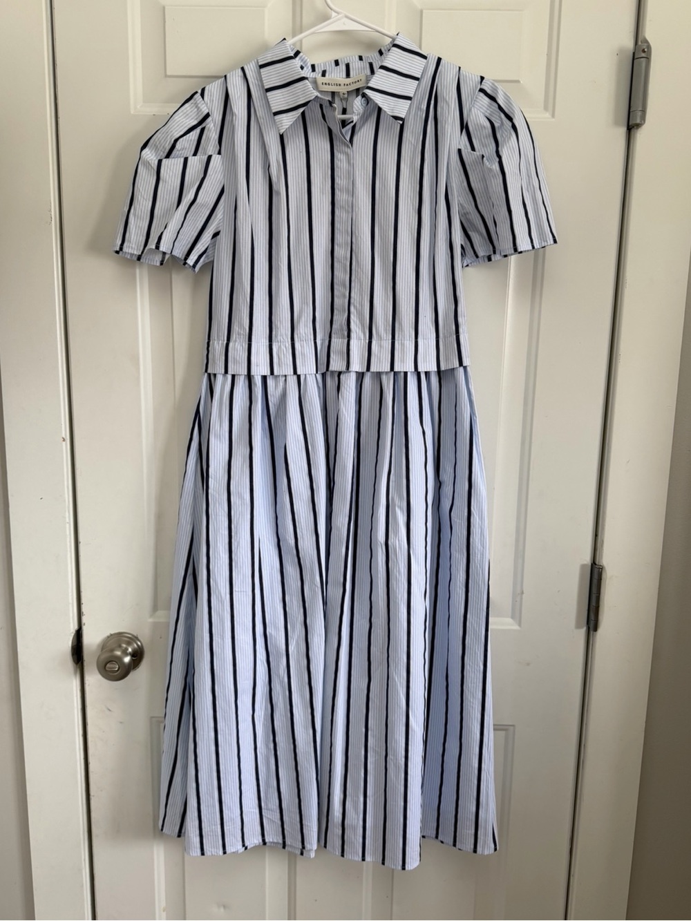 Light Blue & White Striped Kids Dress with Collar from English factory